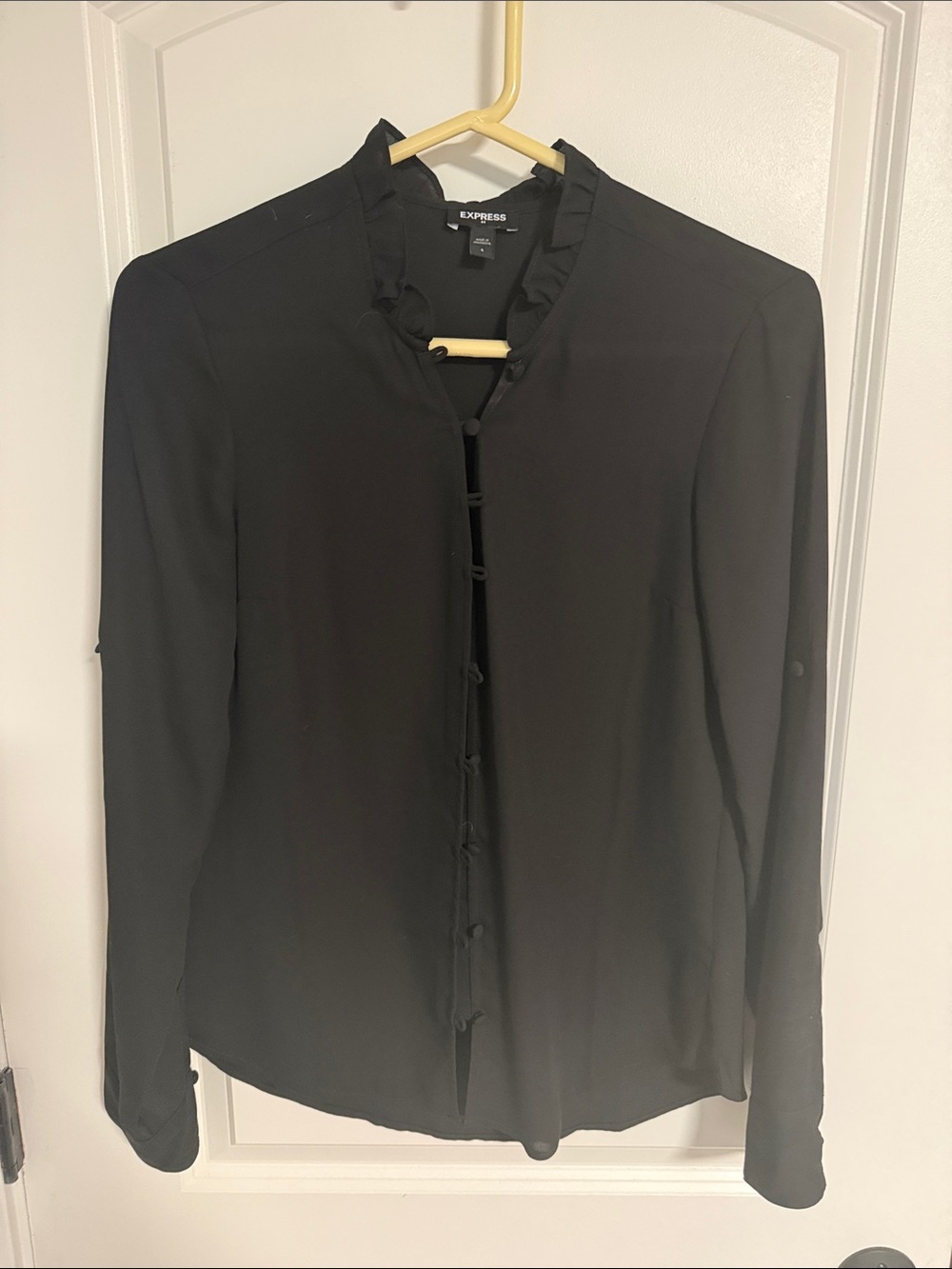 Express Black Ruffle-Trim Button Front Blouse